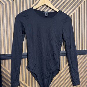 Forever 21 Black Long Sleeve Crew Neck Bodysuit